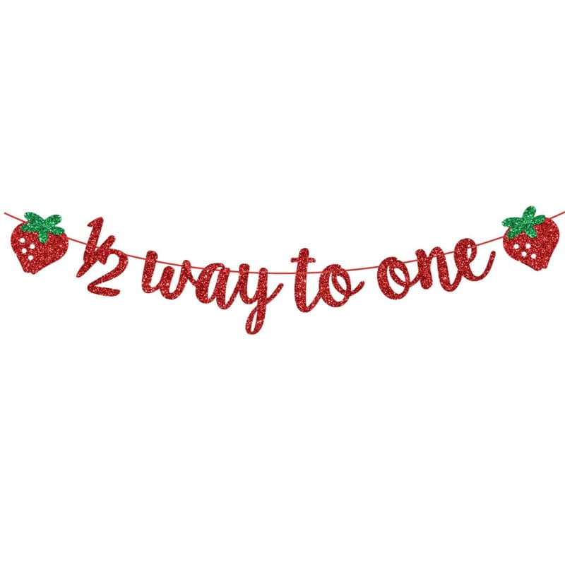 Berry 1/2 Way to One Banner Flash Strawberry Baby Decoration Banner Half Birthday Banner