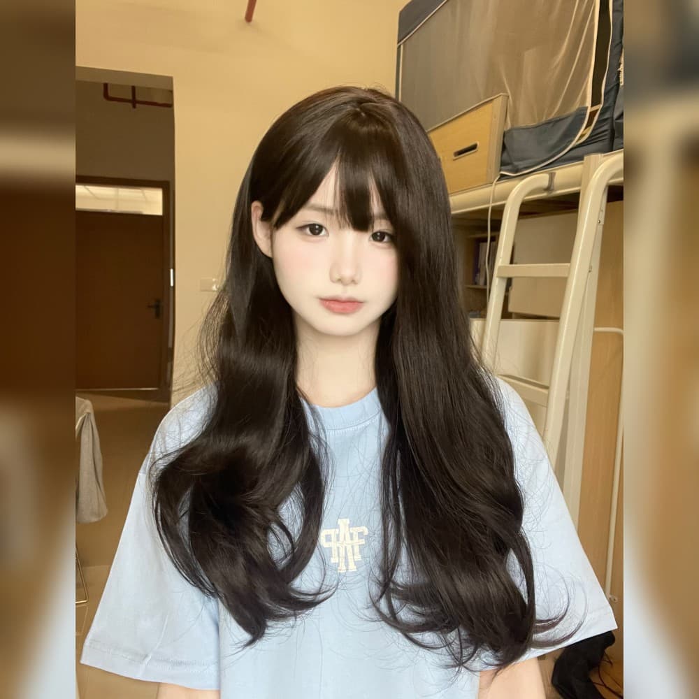 [Tie Double Ponytail] Star Wig Long Curly Hair Black Brown Summer Sweet Girl Lolita Full Head Cover