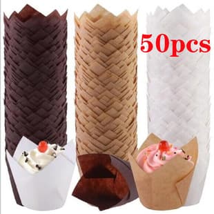 Tulip Cupcake Liners, Dessert Muffin Cups, Flame-Shaped Disposable Baking Cups, High-Temperature Greaseproof Paper Liners