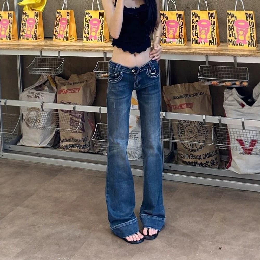 American bootcut jeans for women 2026 new slim fit low-waisted bell-bottoms hot girl horseshoe pants for women