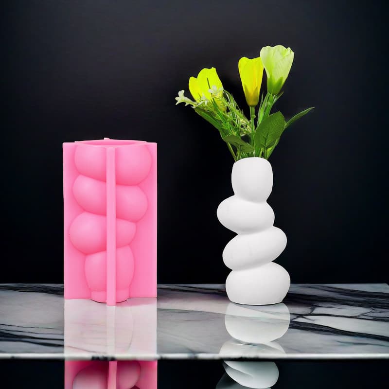 Simple special-shaped pebbles creative vase silicone mold, ins style stacked circle dry flower vase mold