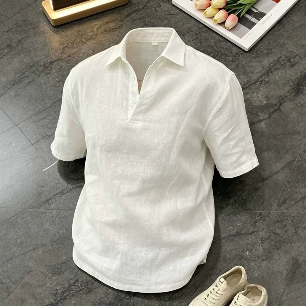 Old Money Style Linen and Ice Silk Short Sleeve Shirt for Men, Summer Thin Cool Breathable Sun Protection Relaxed Fit Half Sleeve, In Stock