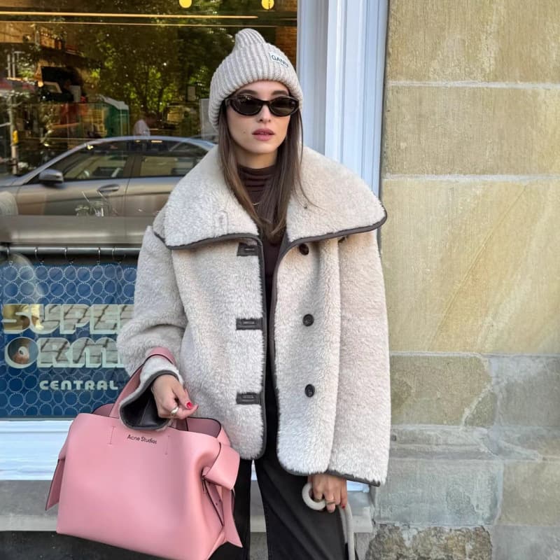 ZA's popular cross-border foreign trade European and American style women's large lapel fur one-piece plush jacket