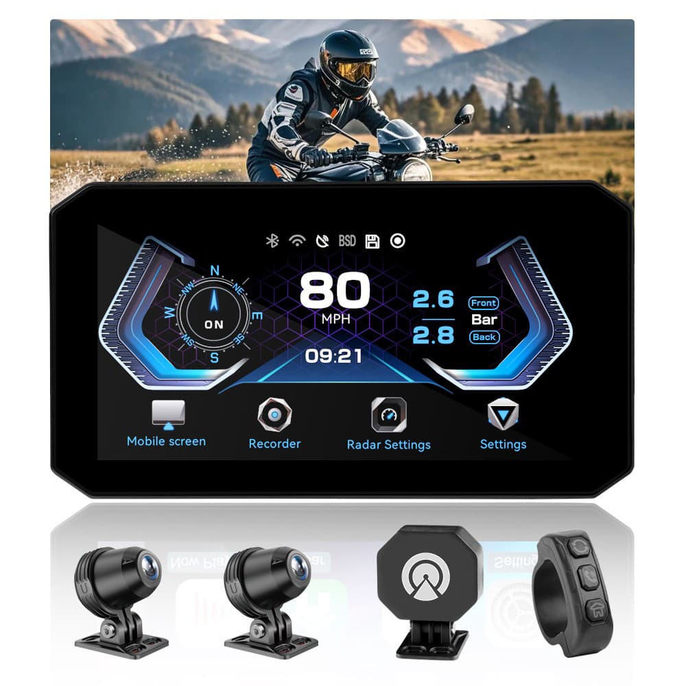 Supports BSD blind spot detection radar, cross-border 5.5-inch high-definition screen motorcycle dashcam with CarPlay