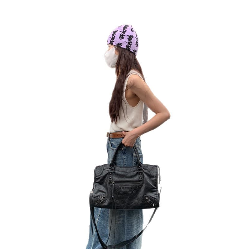 Vintage Rivet Motorcycle Bag ABG Trendy Bag Premium Large Capacity Shoulder Handbag Crossbody Bag