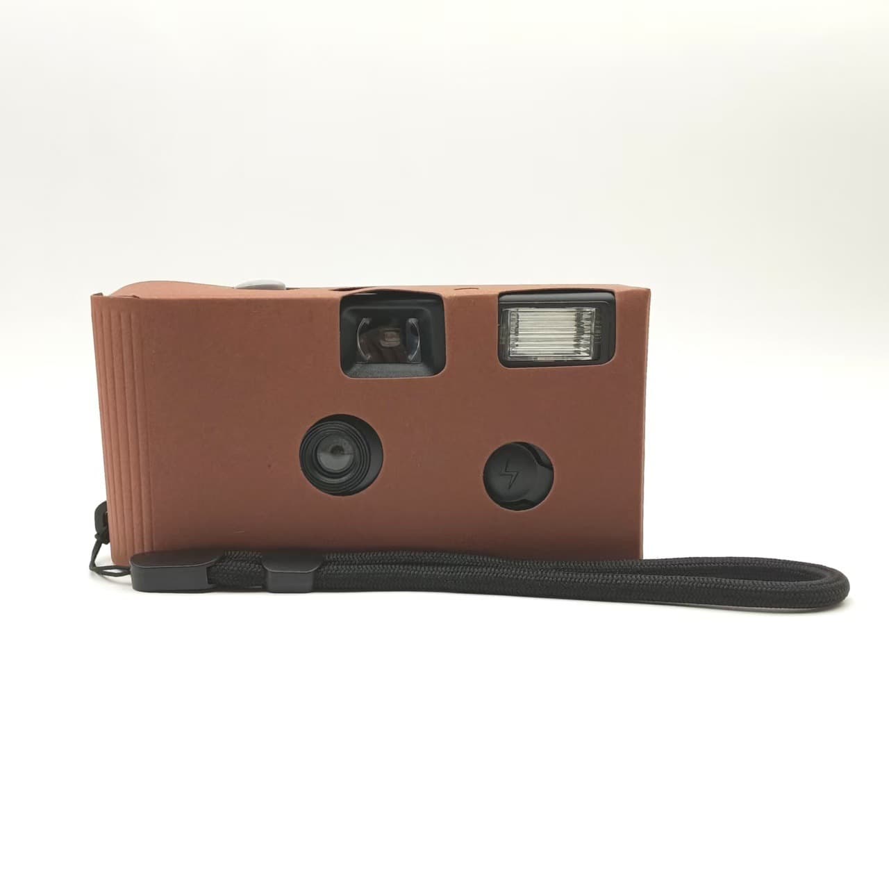 Carbon-removing C41 disposable film camera, button-operated and lanyard-operated with flash, standard color film, customizable.