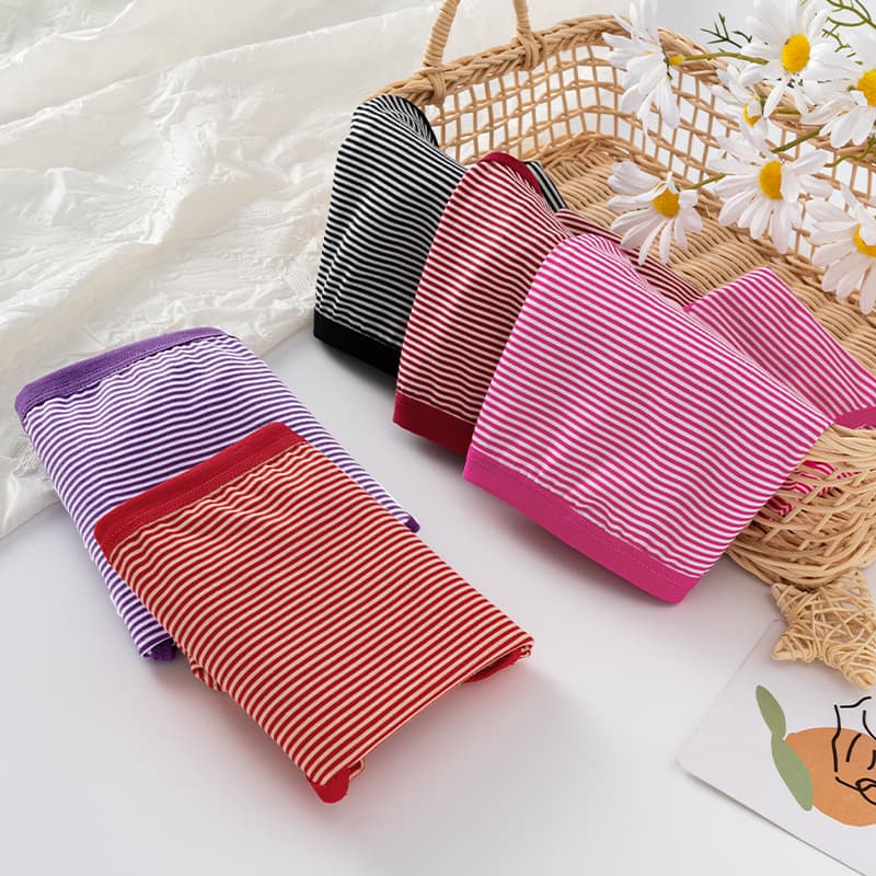 Women's Cotton Underwear for Middle-aged and Elderly Mothers Striped Plus Size Mid-waist Briefs