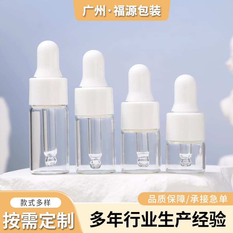 Transparent Glass Drip Bottle Cosmetic Sample Essential Oil Empty Bottle with Rubber Head for Liquid Essence Dispensing
