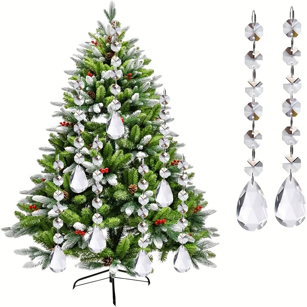 Transparent Crystal Bead String Ornament Christmas Snowflake Ice Column Christmas Tree Decoration Wedding Light Hanging Pendant