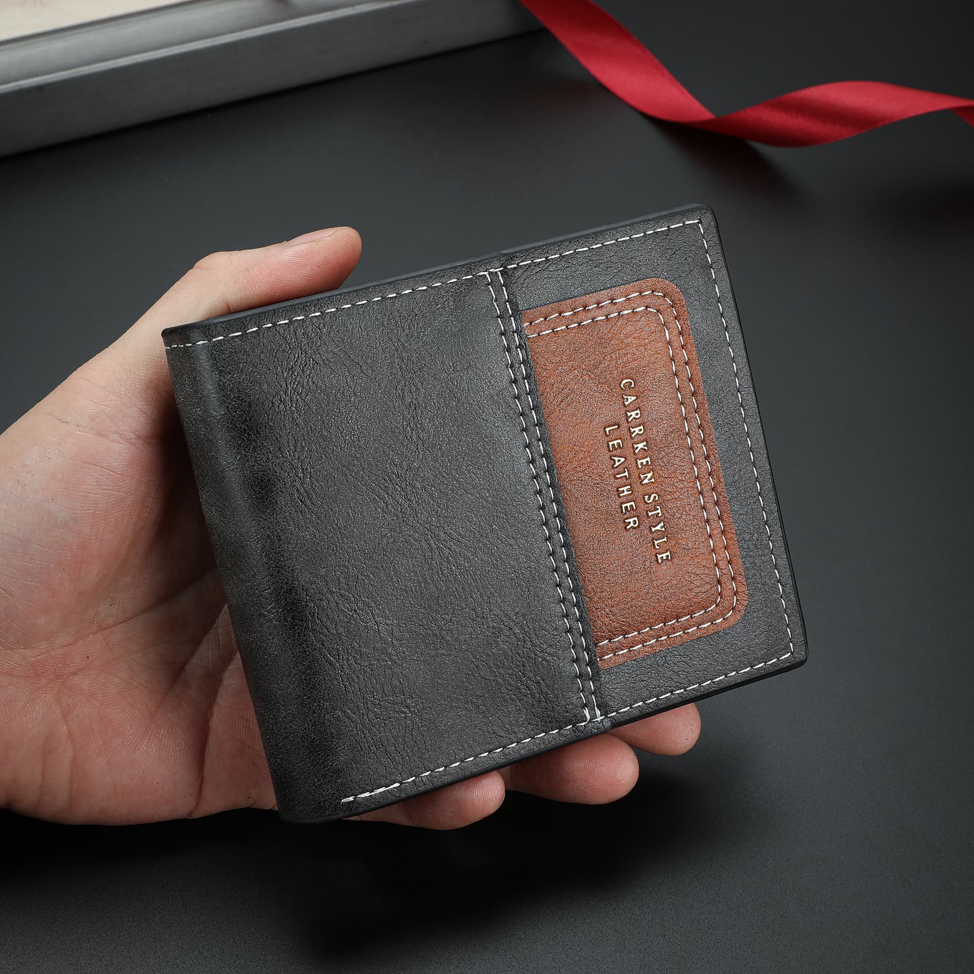 Cross-border new men's short wallet with contrasting colors, 20% off, multiple card slots, credit card wallet, zipper wallet