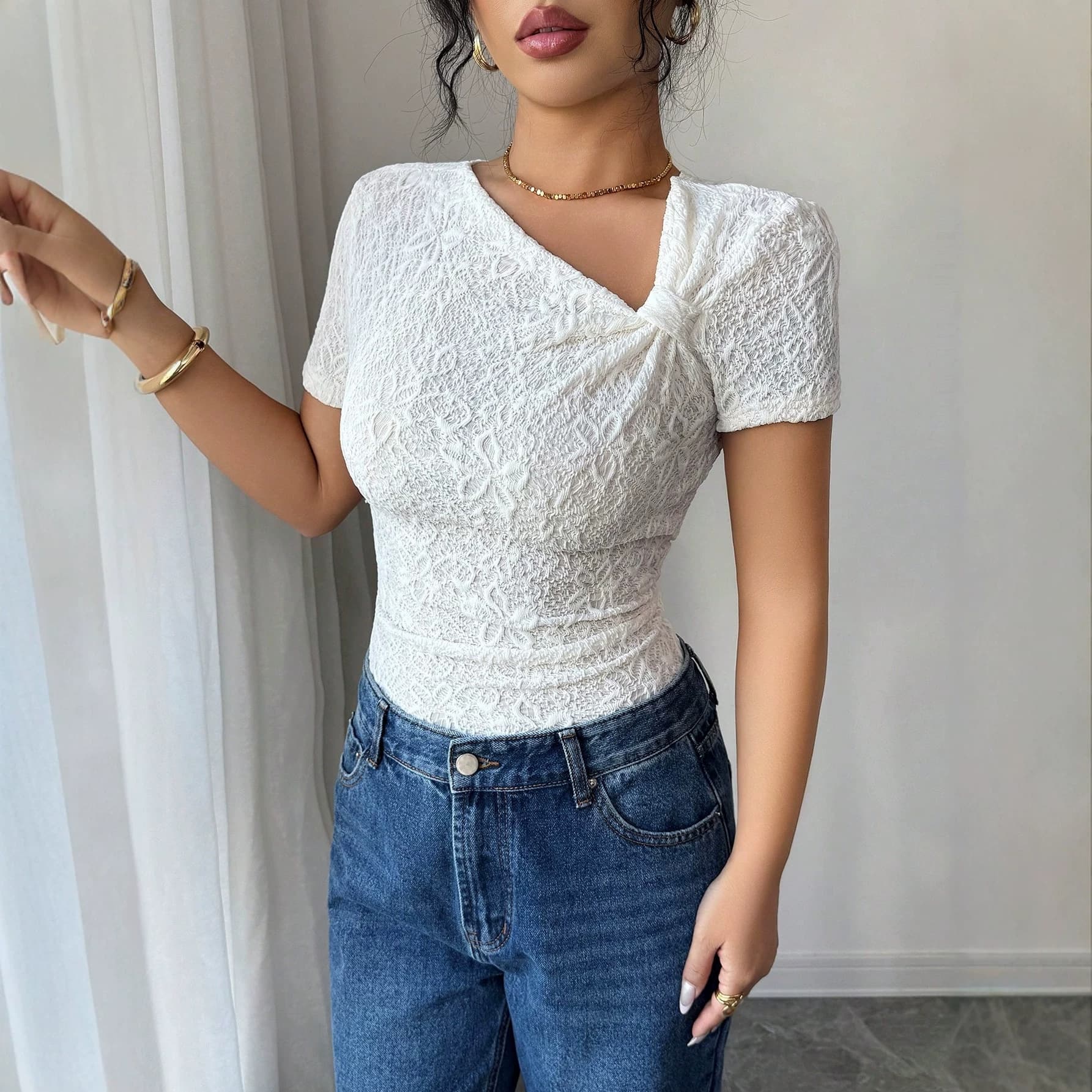 European and American cross-border women's clothing TEMU Shein TK independent site slim fit top shirt