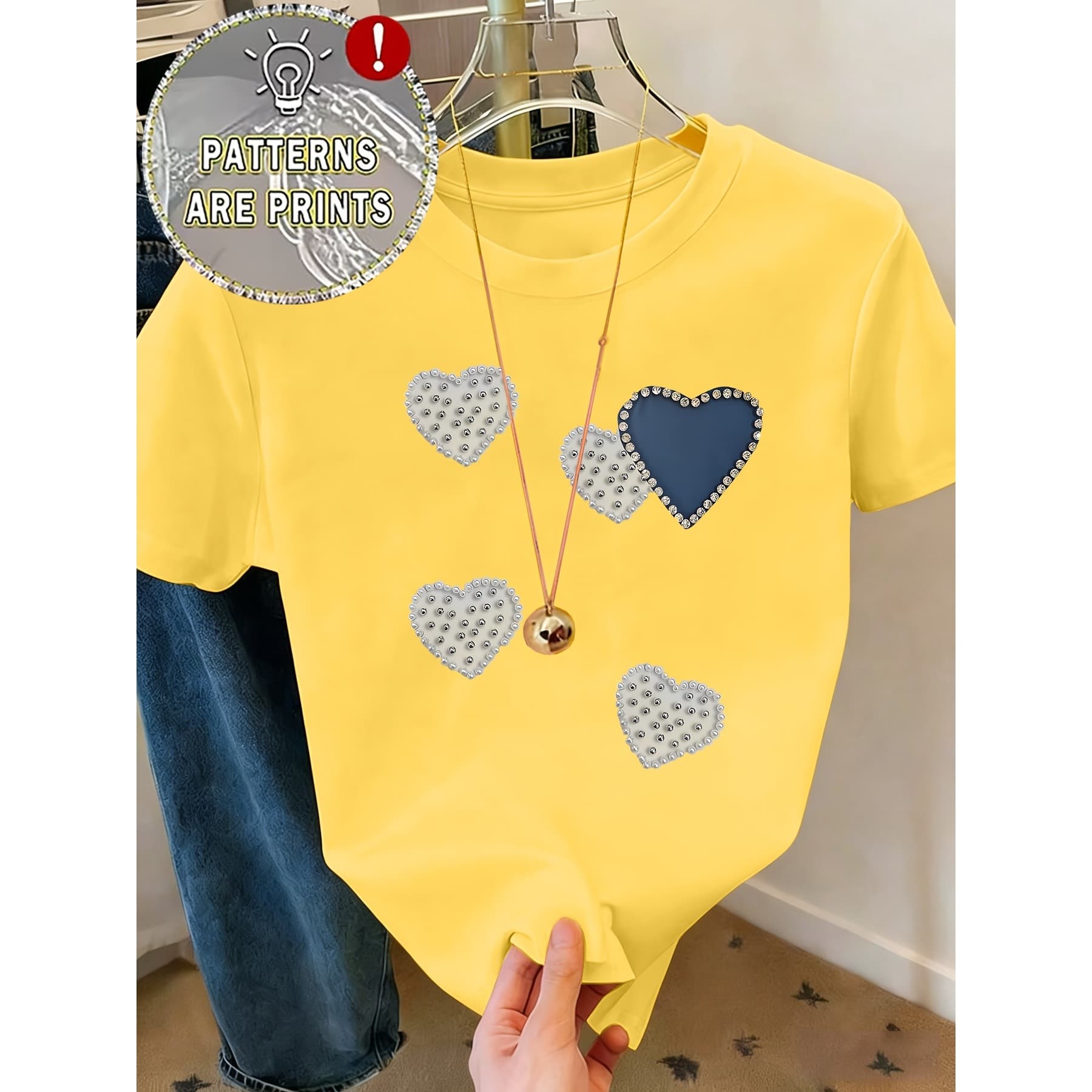 [European Size Cotton T-Shirt] 2026 Fashion New Women's Crew Neck Design, Trendy Personalized Heart Pattern