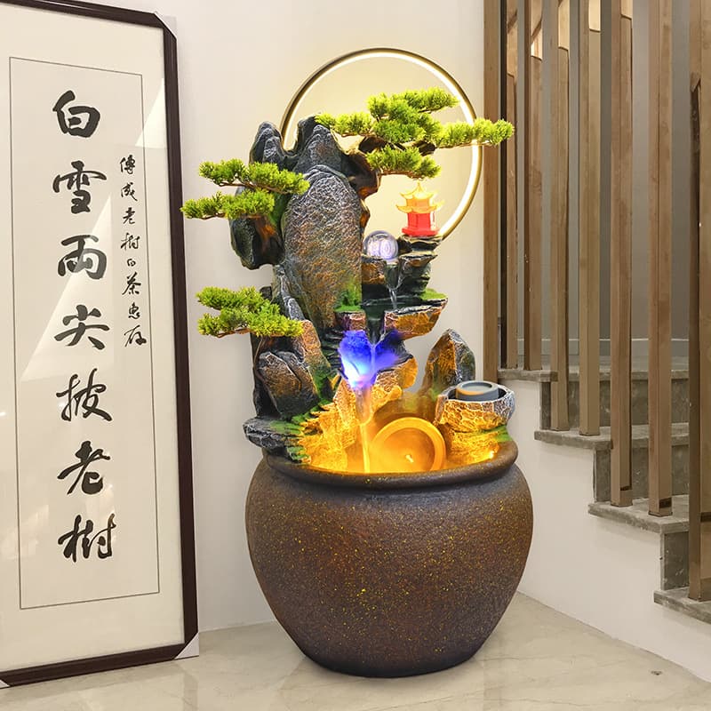 Modern Light Luxury Water Feature Recirculating Floor Fountain for Living Room, TV Cabinet, Sofa Side, Humidifying Large Decoration, Housewarming Gift