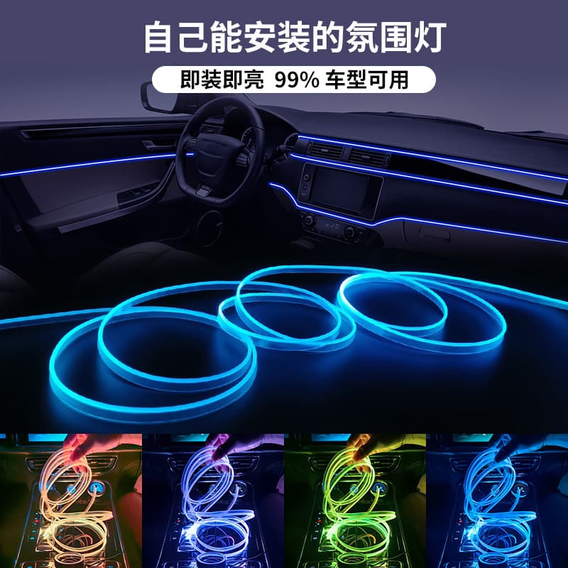 Car Cold Light Ambient Light Interior Decorative Light Colorful Voice-Controlled Light Strip USB Plug-and-Play LED Center Console Door Light