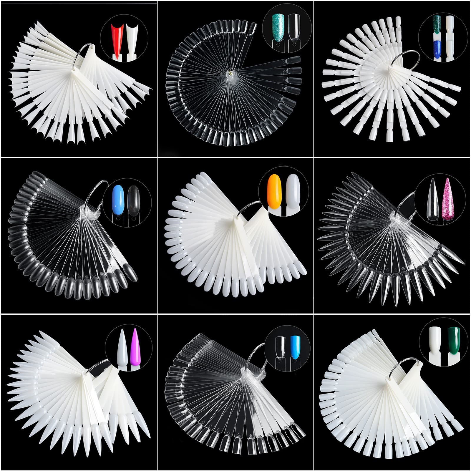 Cross-border Nail Art Tool 50-Piece Nail Polish Display Color Chart Flat, Fan, Pointed, Trapezoid Practice Nail Tips