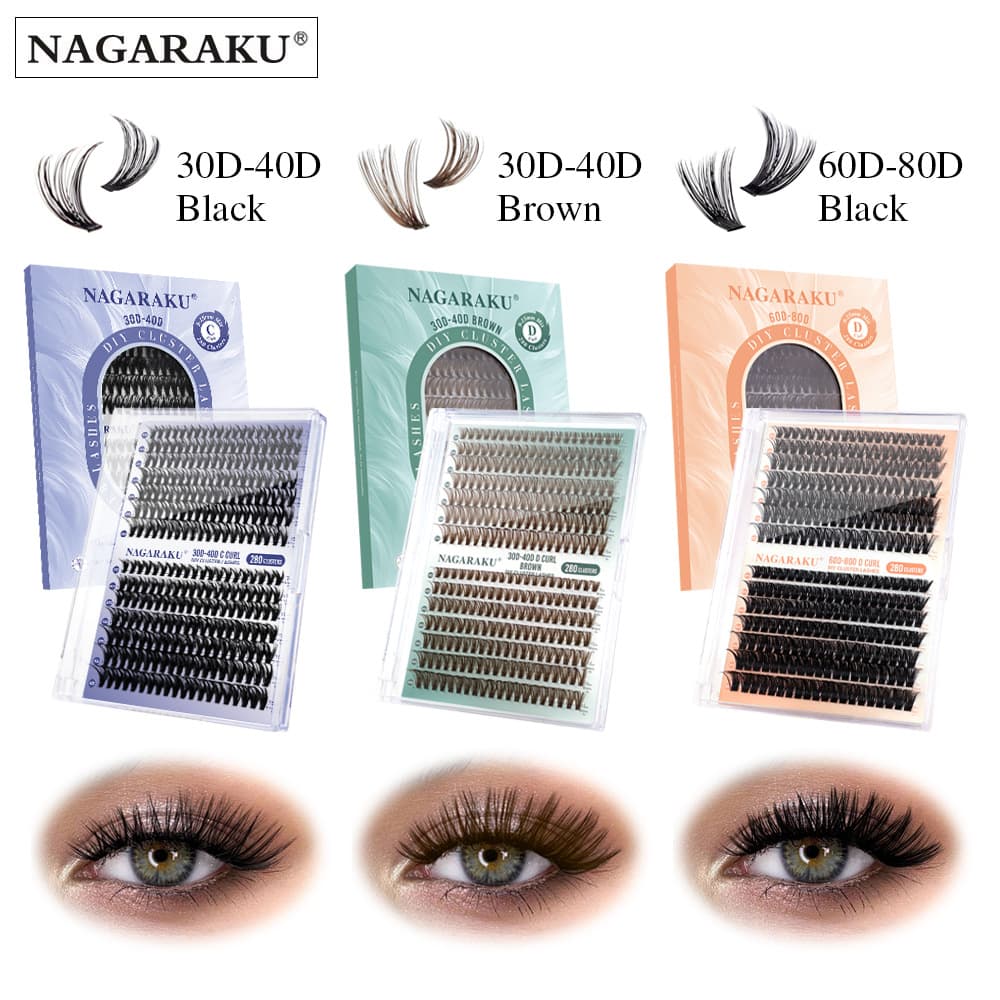 NAGARAKU 30D40D Large Capacity Self-Adhesive Single Cluster False Eyelashes DIY Segmented Curly Thick Lashes