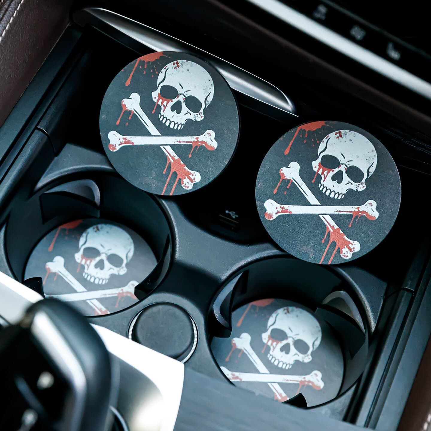 Cross-border 2026 new car coasters Horror element hole head anti-scalding car coasters