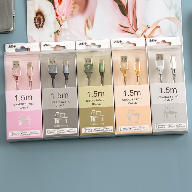 1.5m 2.4A USB Charging Cable Compatible with Apple Android Huawei Type-C Fast Charging Data Cable Portable