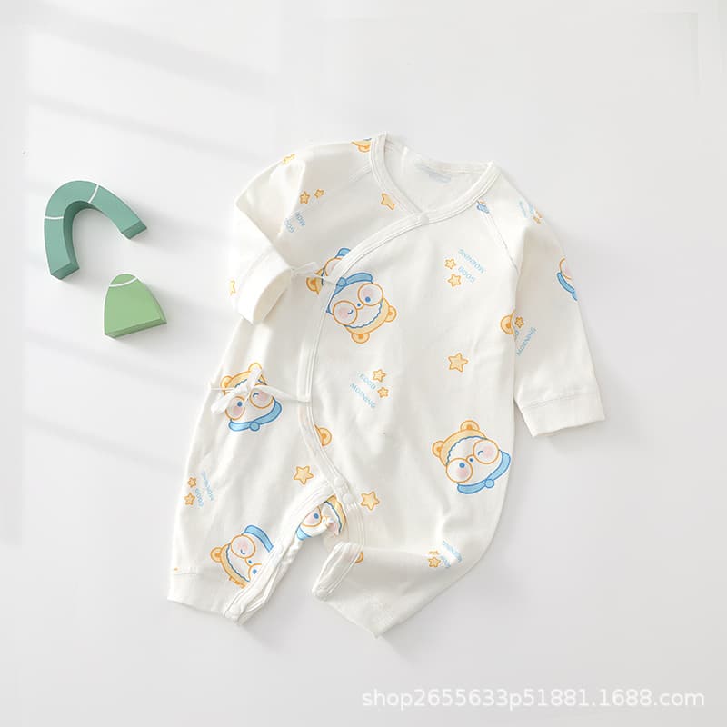 Baby Newborn Wrap Bodysuit Spring Autumn Cotton Infant Monk Style Sleepwear New