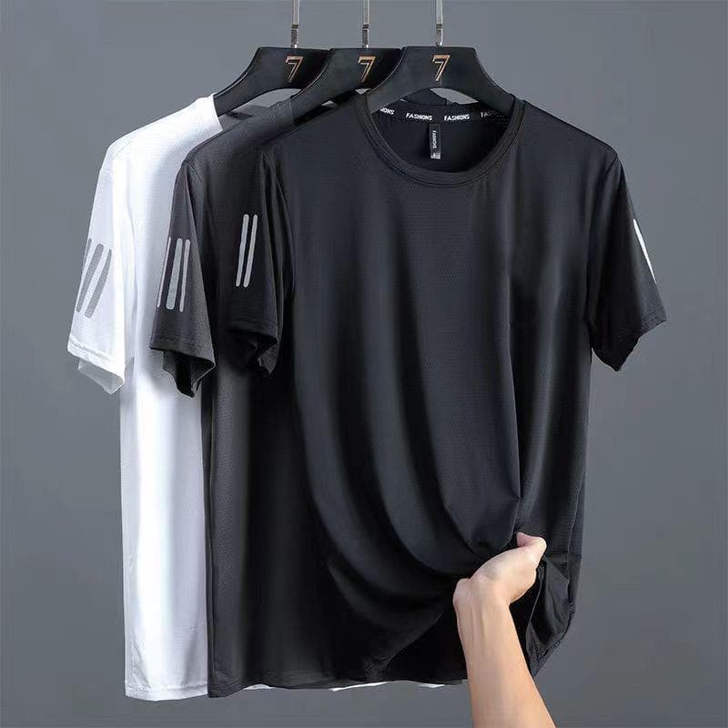 Men's Short Sleeve Summer Quick-Dry T-Shirt, Plus Size Loose Ice Silk Top, Printed Mesh Half Sleeve Sports T-Shirt for Men