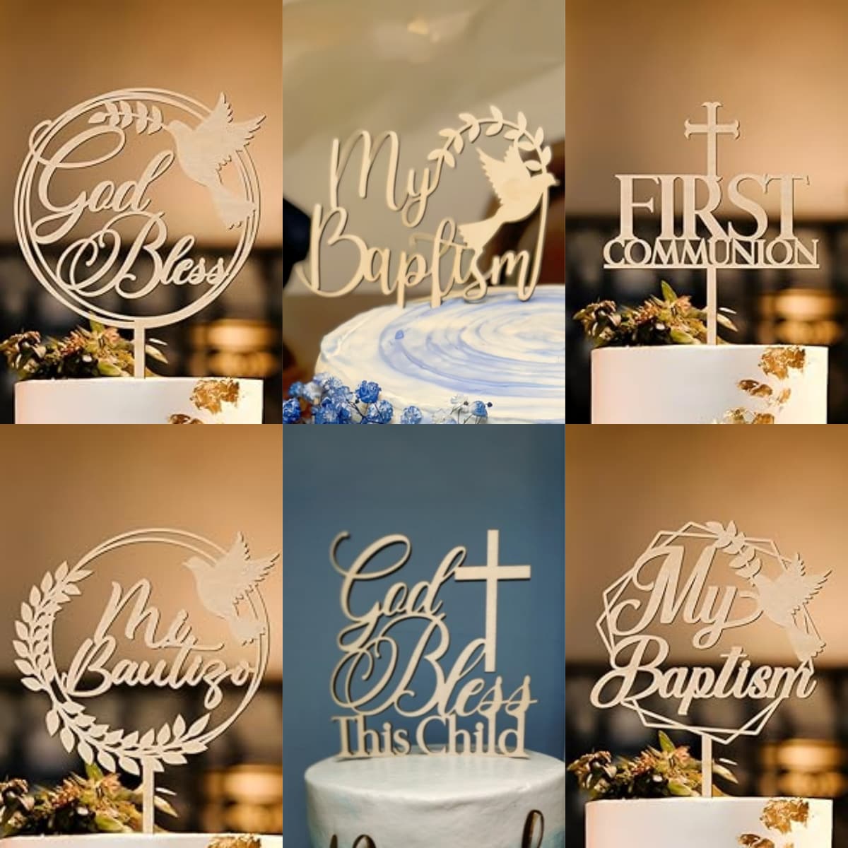 Cross-border Ins-style Wooden Cake Topper Baptism Holy Communion Cross Dove Cake Decoration Insert Party Supplies
