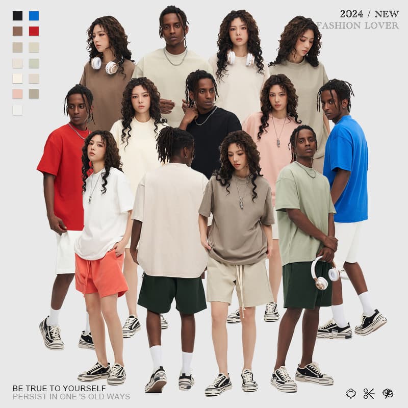 270g Heavyweight Pure Cotton T-Shirt Short Sleeve Loose Fit Solid Color Workwear Blank Tee for Logo Printing