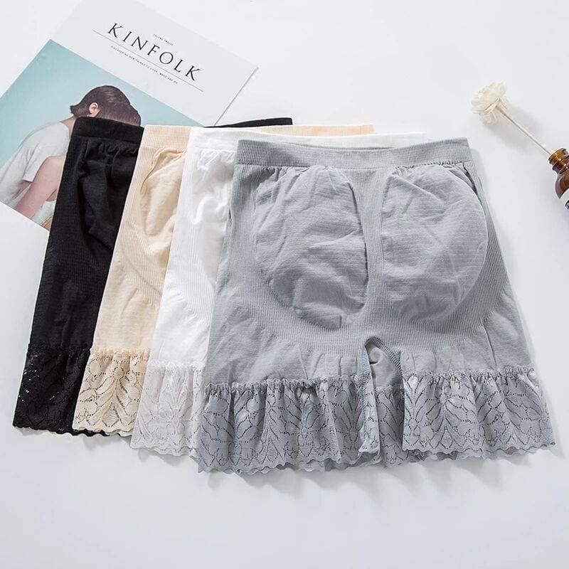 Women's summer safety shorts, anti-exposure, pure cotton crotch, lace trim, high-waisted, tummy-control, boxer briefs, thin nylon, anti-wolf shorts wholesale.