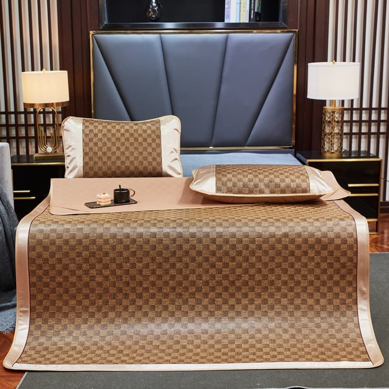 Summer Mat Ice Silk Mat Single/Double Foldable Student Dormitory 3-Piece Set Rattan Mat Manufacturer Wholesale Drop Shipping