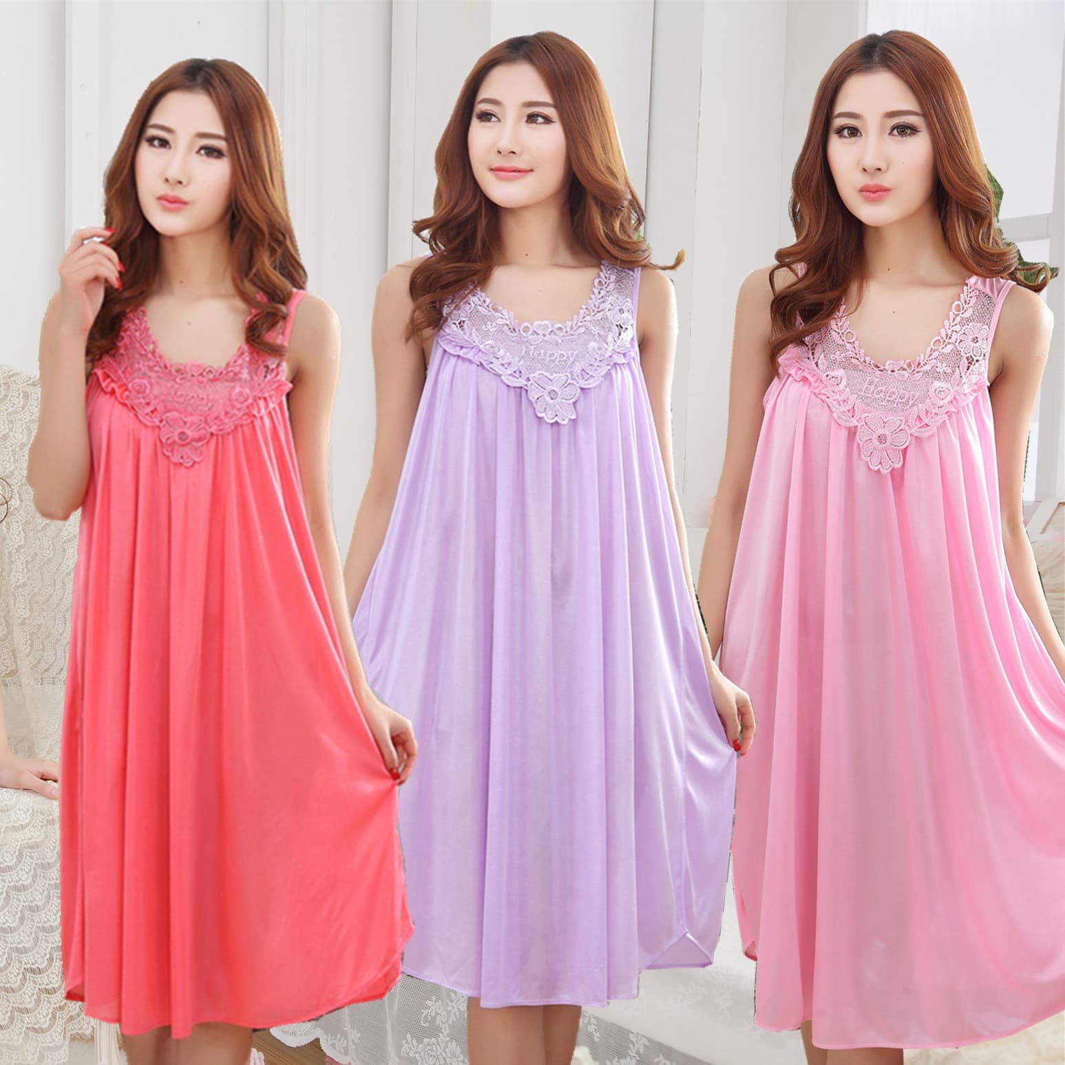 Wholesale Ice Silk Nightgown Summer Plus Size Short Sleeve Women's Ice Silk Sleep Dress