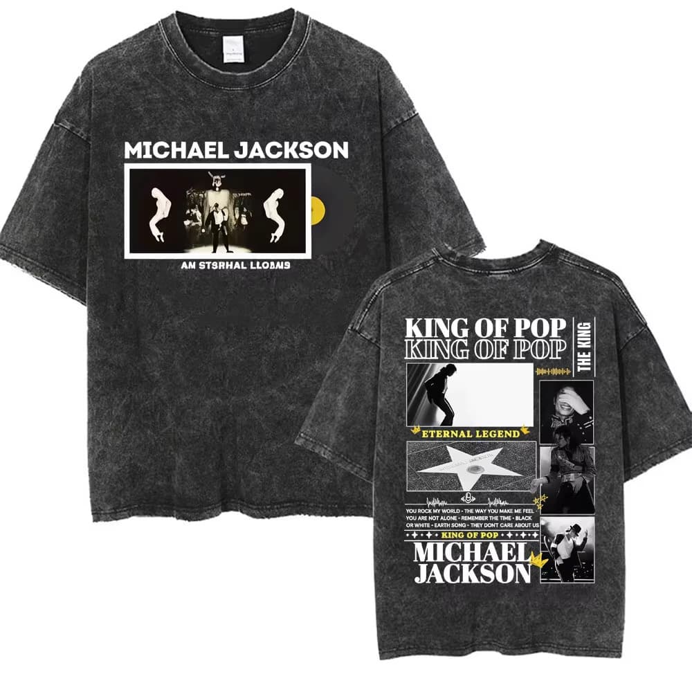 Washed Retro Michael Jackson Thriller Graphic T-Shirt Men Women Fashion Vintage Gothic Short Sleeve Tee