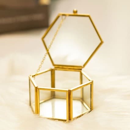 Luxury DIY Wedding Hexagonal Box Transparent Glass Gold Jewelry Box Gift Storage Box Decorative Box
