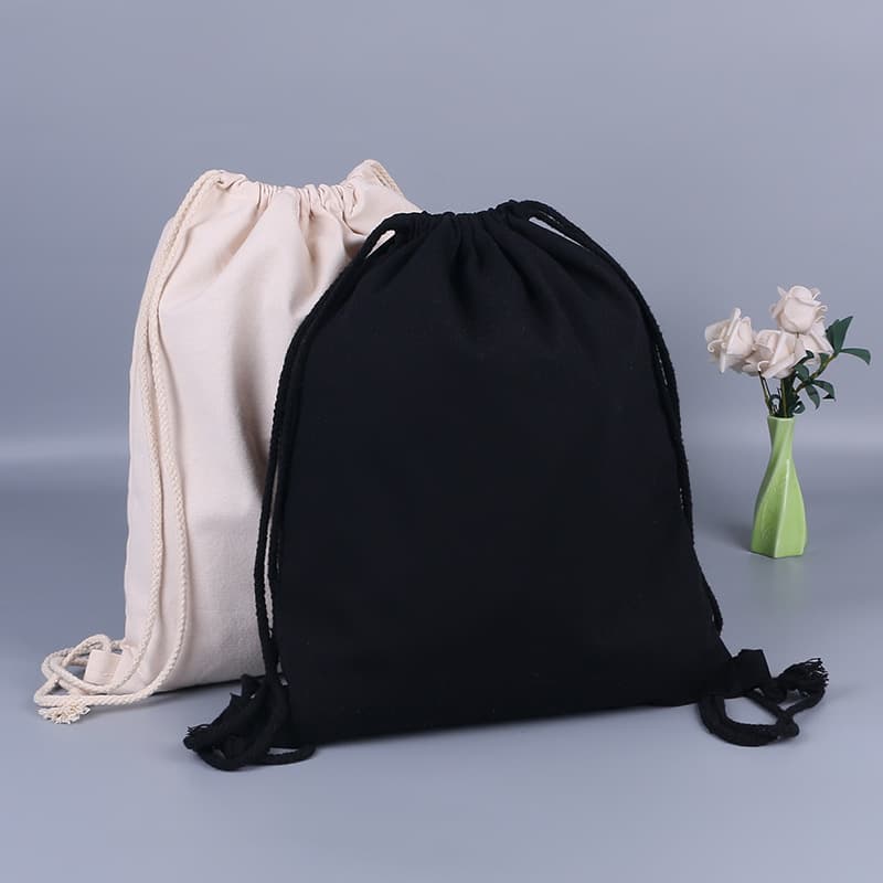 Cotton and linen drawstring rice bag, black and white blank canvas drawstring bag, advertising printed double-shoulder backpack bag