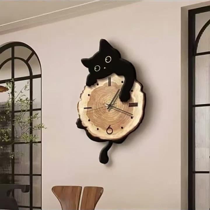 Cross-Border New Creative Clock, Modern Simple Cat-Themed Wall Clock, Living Room Wall-Mounted Clock with a High-End Artistic Feel