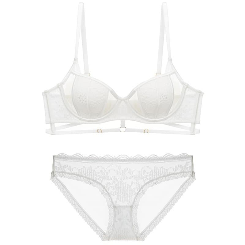 French Women's Sexy Lace Bra Set with Rabbit Ears, Soft Underwire Push-Up, Minimizing for Large Bust, Plus Size
