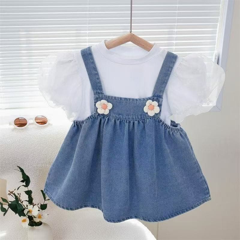 Girls Summer Denim Suspender Skirt 2025 New Children's Dress Short Skirt Summer T-shirt Princess Style Denim