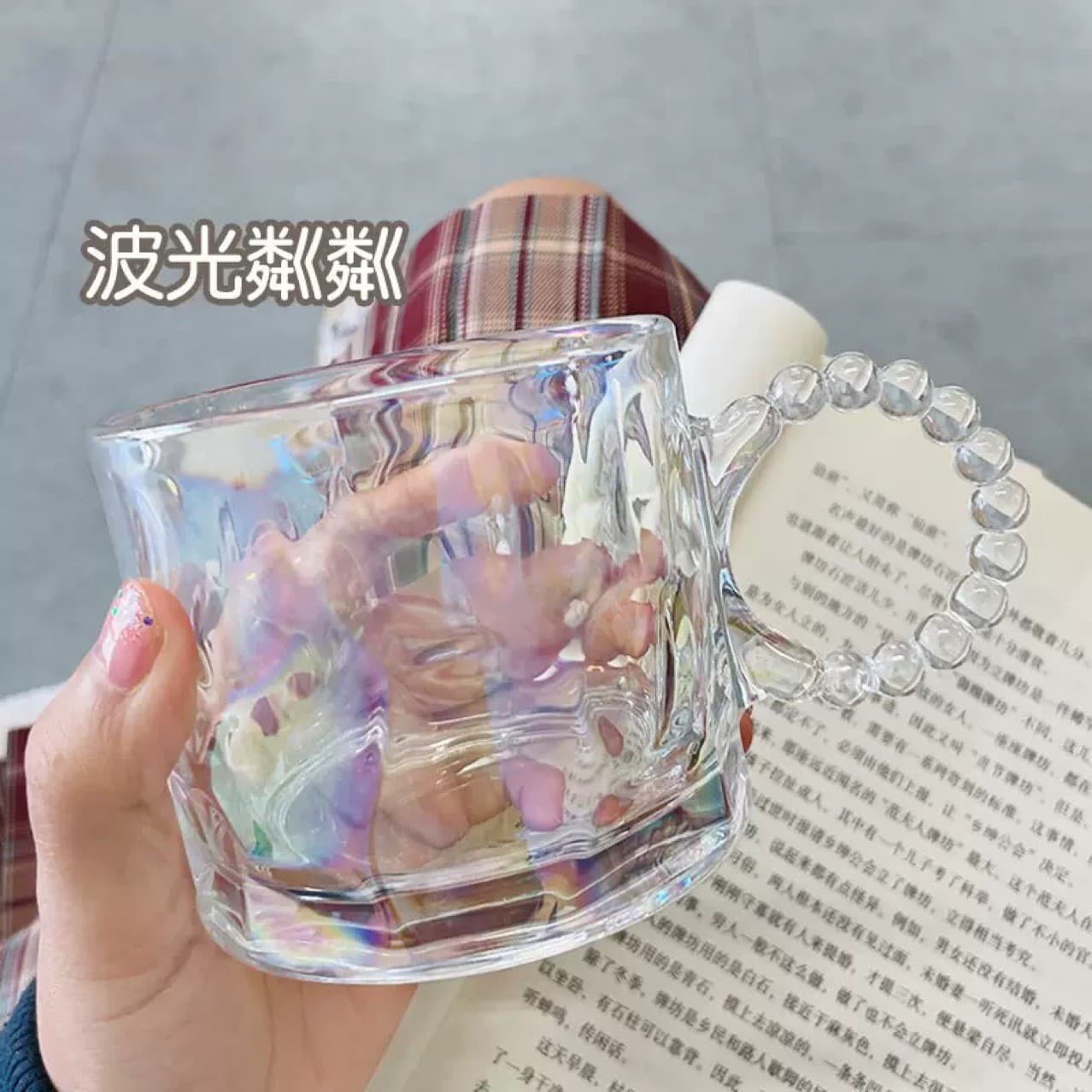 Internet celebrity ins handle glass mug household heat-resistant simple bow transparent water cup flower tea cup coffee cup
