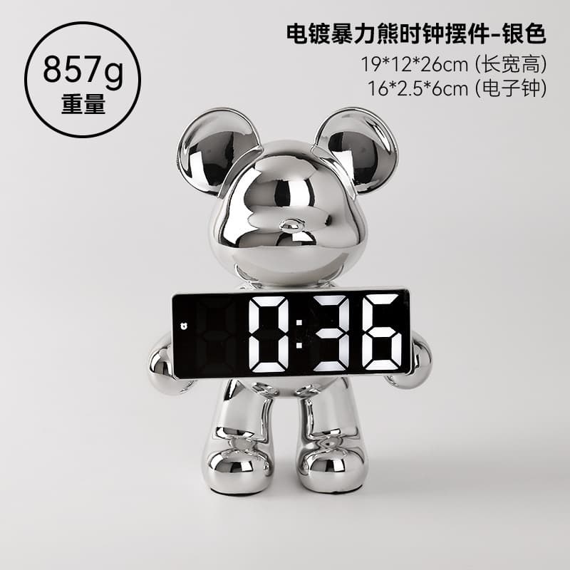 Trendy New Clock Violent Bear High-End Living Room Desktop Decoration Alarm Clock Entryway Clock Cartoon TV Cabinet Ornament