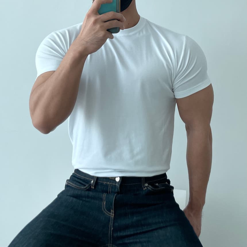 Hot Sale Pure Cotton T-shirt Fitness Sports Round Neck Men's