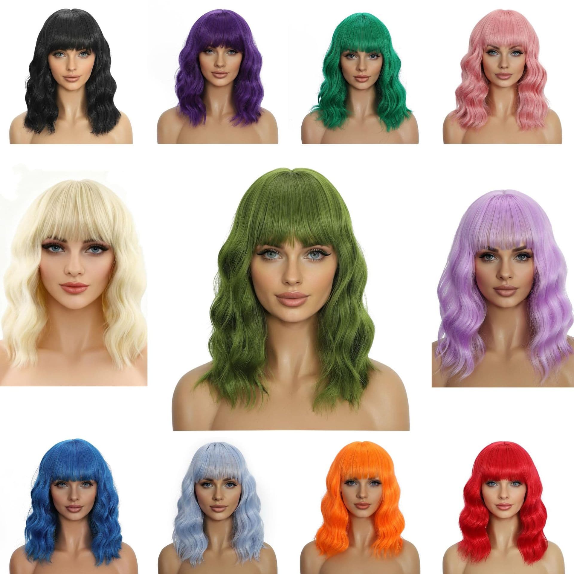 Amazon TEMU wig for women, European and American women's medium and long hair, Halloween day multi-color cos short curly hair wigs