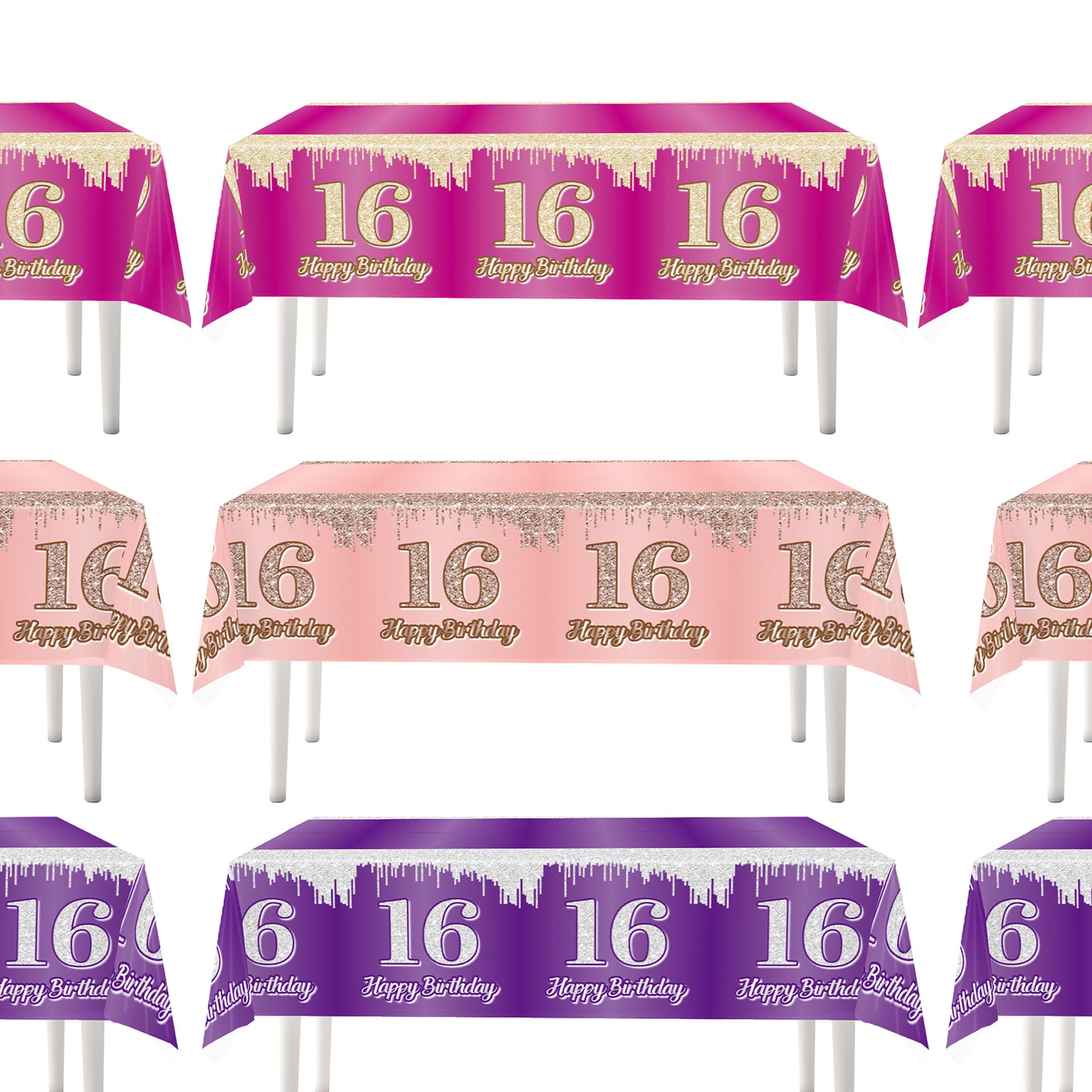 New 16-year-old rose gold purple birthday party tablecloth disposable layout supplies paper plates paper towels paper cups