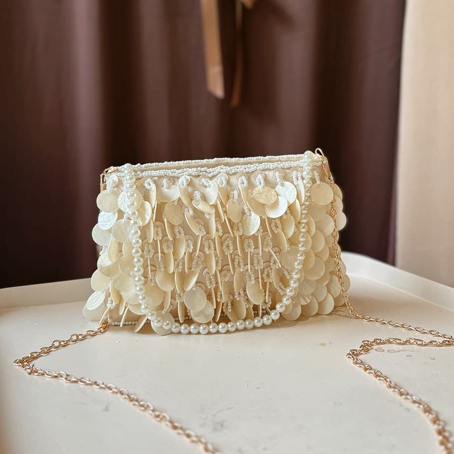 Handmade Tassel Design Ins Style French Pearl Shell Bag 3D Mother-of-Pearl Gentle Fairycore Evening Bag Crossbody Bag