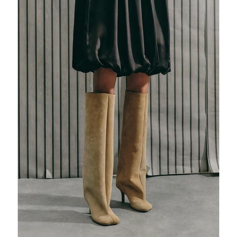 Chuyuji Niche Knee-High Riding Boots Women Suede Vintage Pant Tube Boots Long Boots High Heel Western Cowboy Boots
