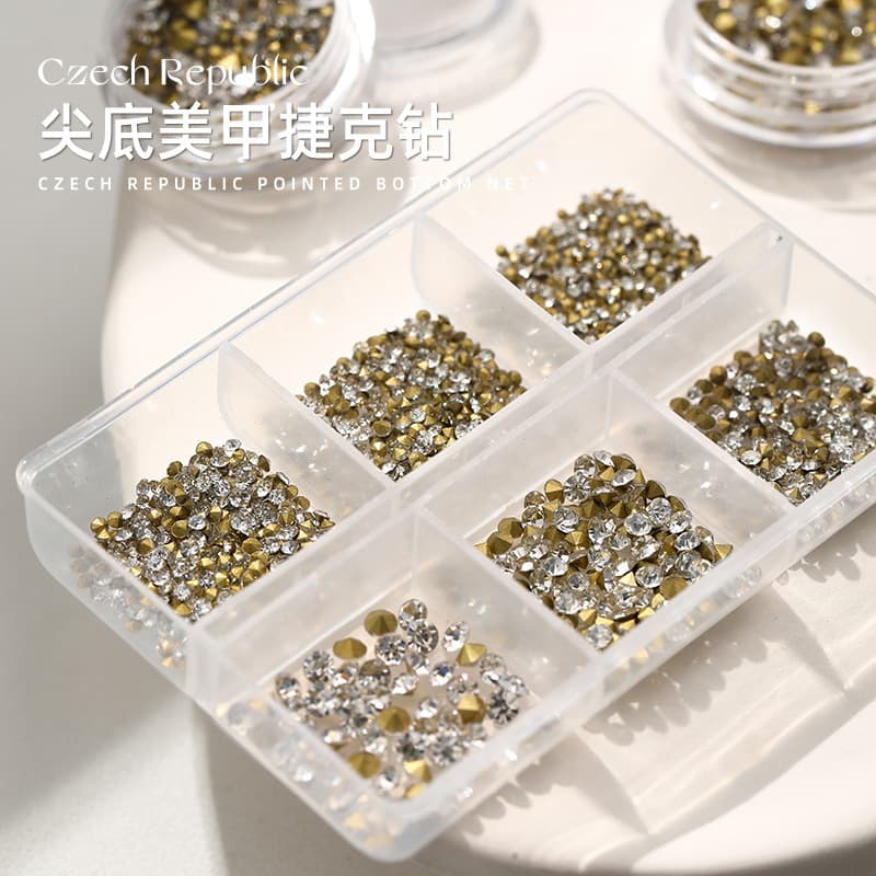 Influencer Nail Art Rhinestones 6-Grid Crystal Pointed-Back Rhinestones Mixed Pack Clear Rhinestones Czech Austrian Crystals Candy Colored Rhinestones Stacked Rhinestones Jewelry
