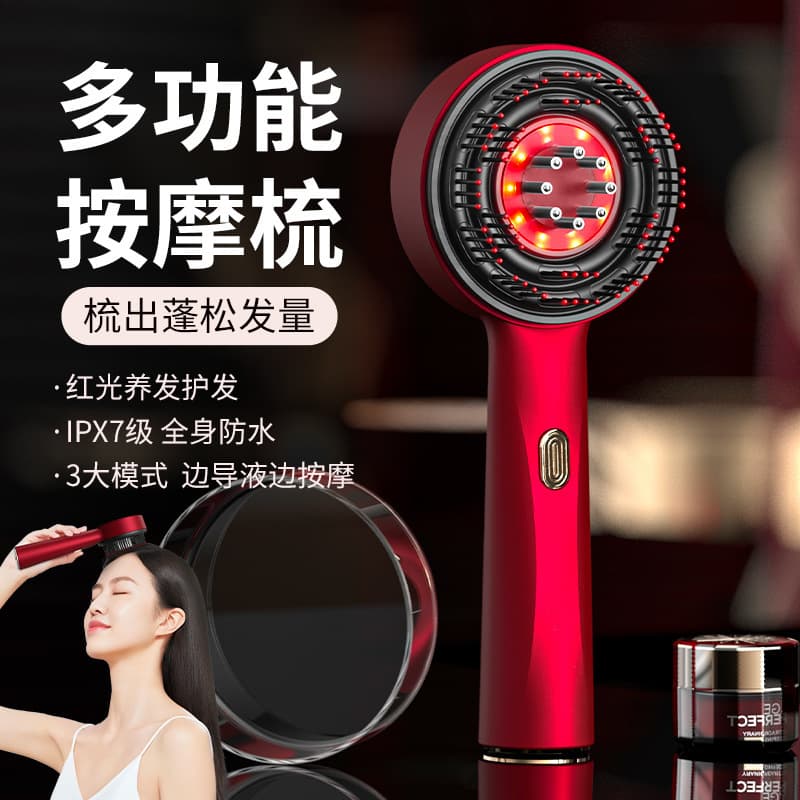 Massage Comb Scalp Applicator, Stone Hair Growth Comb with Kneading Liquid Guide, Red Light Hair Care Comb, Scalp Massager