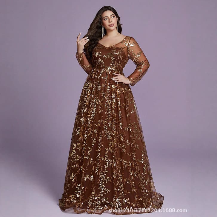 New 2026 Plus Size Dress for Cross-Border Europe and America, Elegant Long Dress V-Neck Evening Gown for Birthday Party and Banquet