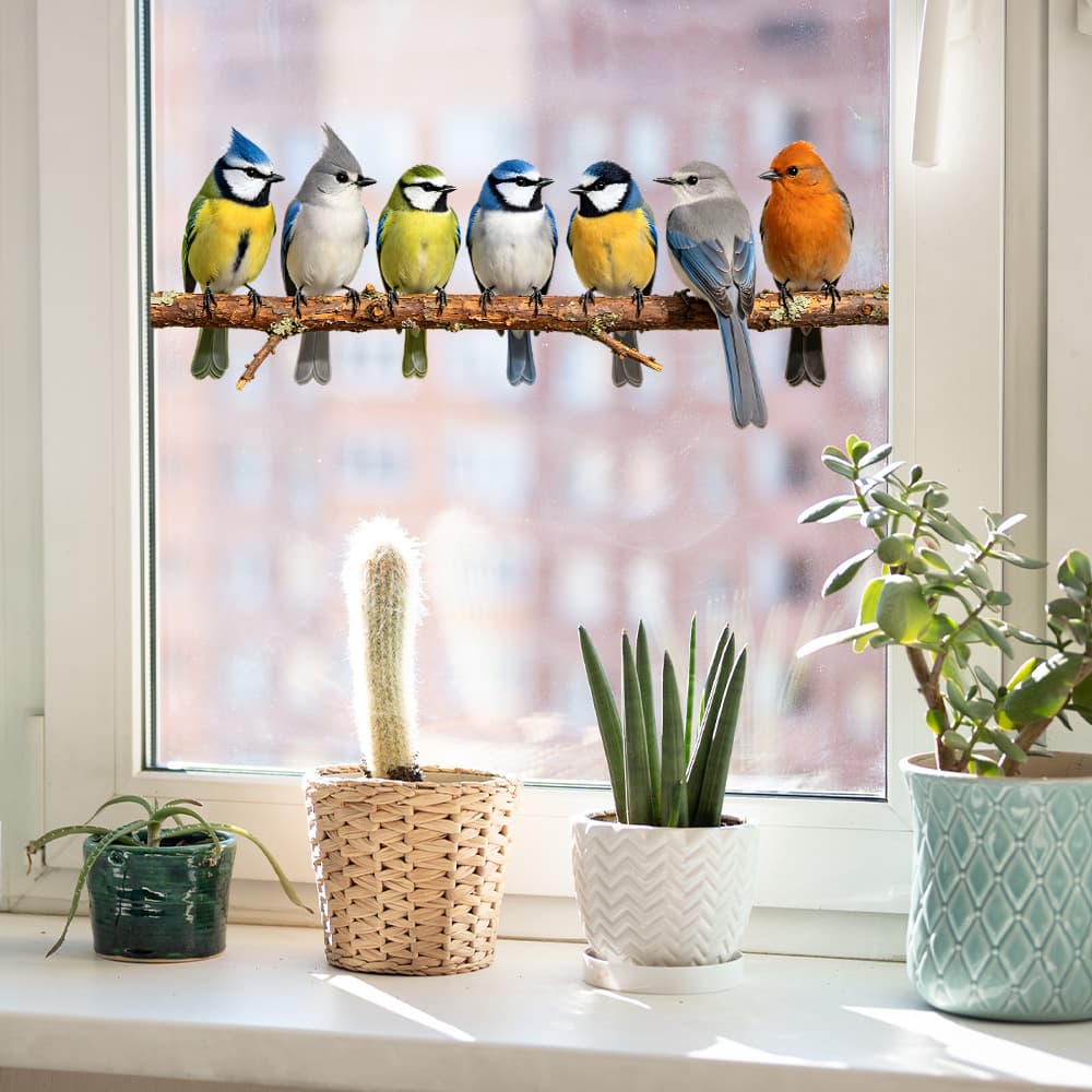 JA-F306 simulated colorful branch bird balcony glass window home beautification decorative window sticker self-adhesive