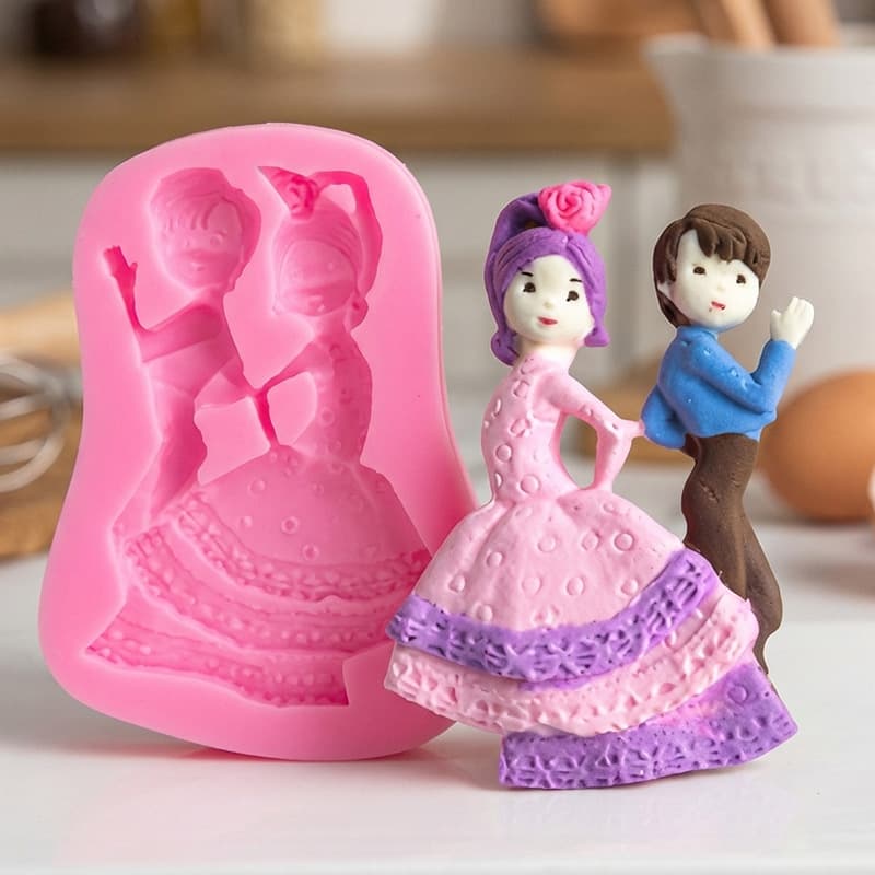 Flamenco Dancer Figurine Silicone Mold Bride and Groom Wedding Fondant Chocolate Cake Decoration Mold