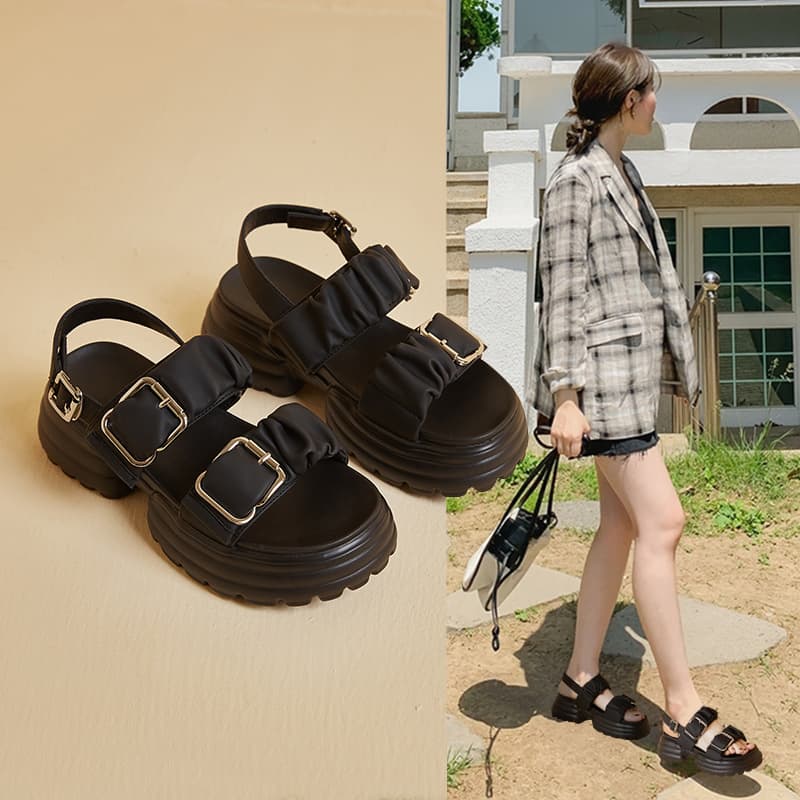 Women's Sandals 2024 New Summer Fashion Thick-Soled French Style Shoes for Dresses, Platform Elevating Slide Sandals