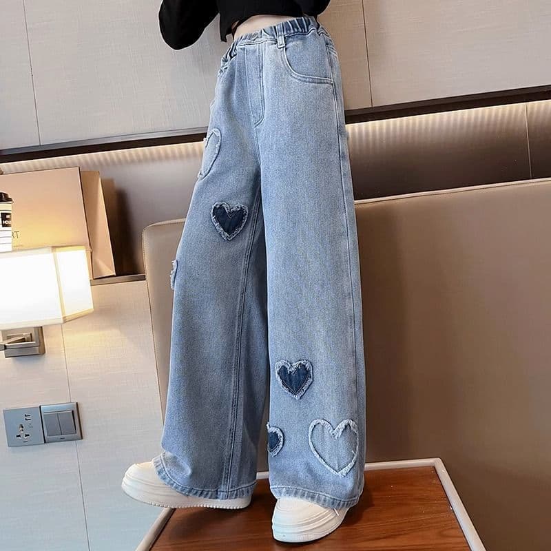 Girls' Denim Jeans 2025 New Spring Autumn Loose Wide Leg Pants for Older Children