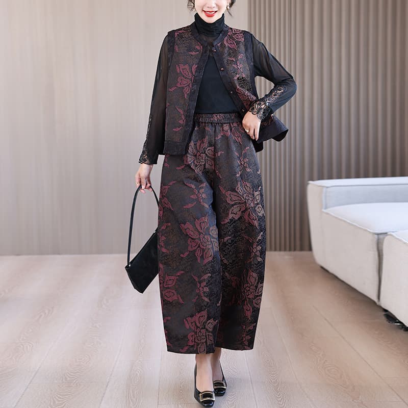2025 Autumn New Casual Versatile Bloomer Wide-Leg Pants for Women, Fashionable Chic Vest Two-Piece Set